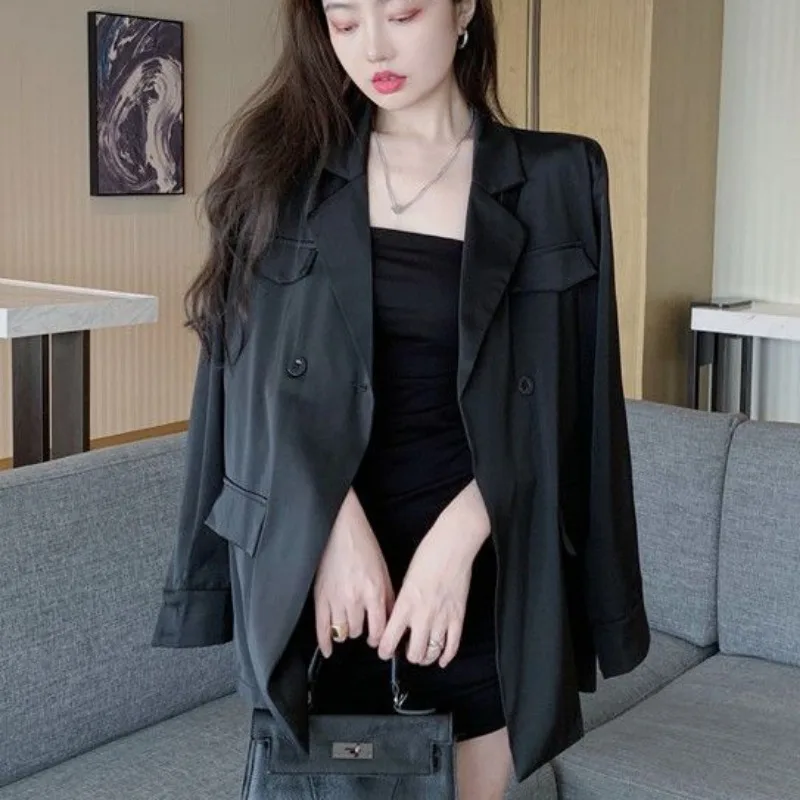 

Thin Blazers for Women Spring Summer Sun-proof Design Notched Korean Style Loose Harajuku Young Solid Chic Ins Casual Simple