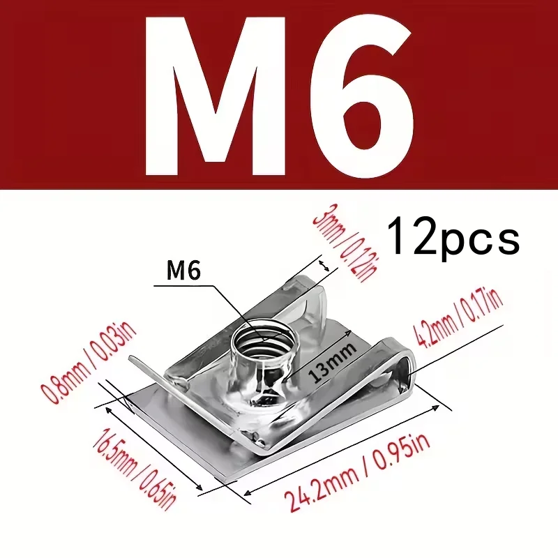 12Pcs M6 U-Nuts High-Quality Steel Wear-Proof for car door interior part fixing precise thread high adaptability car door