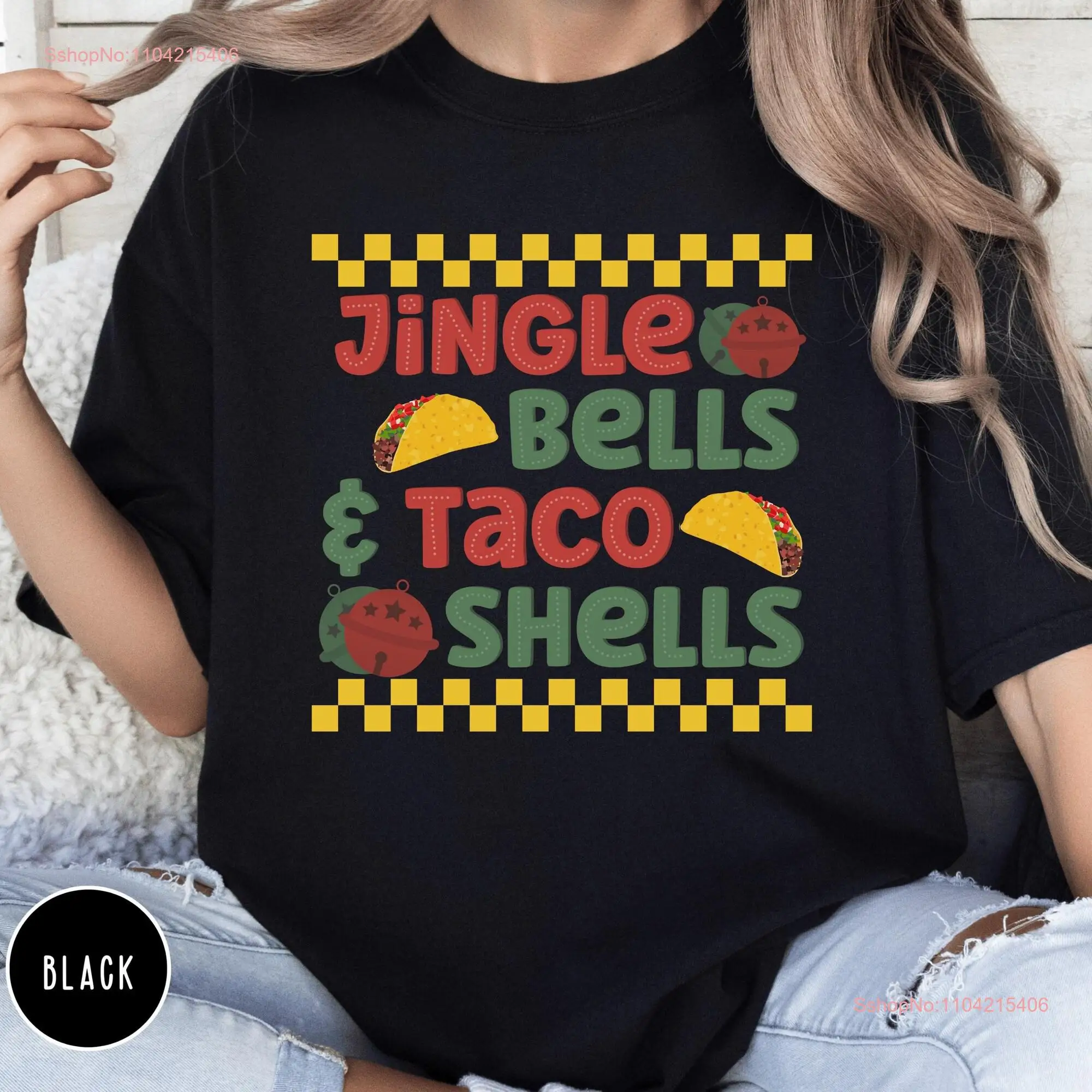 Jingle Bells Taco Shells T Shirt Retro Christmas Funny Holiday Song Pun Top Lover long or short sleeves