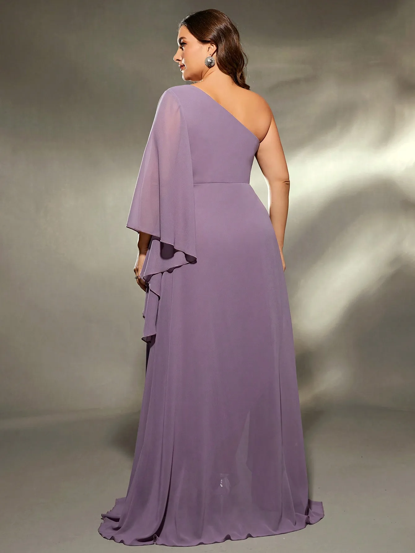 Mgiacy plus size One shoulder large long sleeve irregular lotus towel chiffon long dress Evening ball dress Party dress