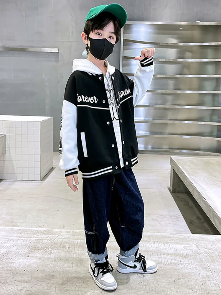 Children Boys Baseball Uniform Jacket Kid Windbreaker Coat Fashion Letter Printing Outerwear Sports Casual Clothes For 2-14 Year