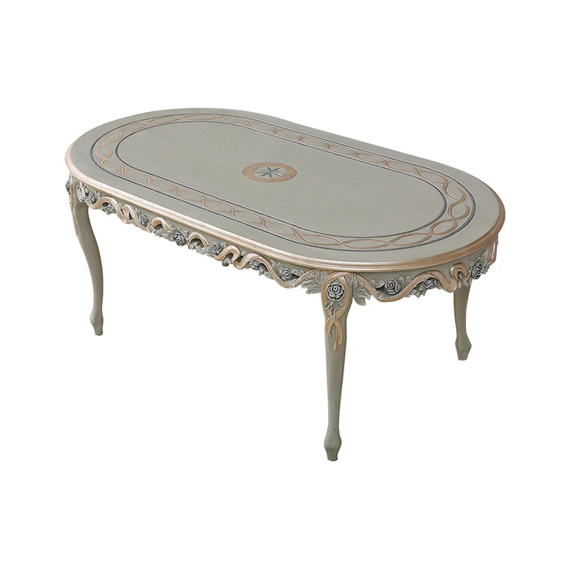 !@Oval Shape Wooden Furniture 4-6 Seater Designs Luxury Dining Table Solid Wooden Carving Royal Gray Color Long Dinning Table