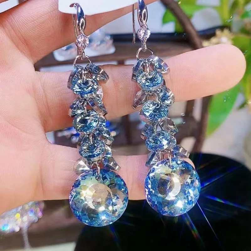 Crystal earrings super shiny long style cool style high-end new style
