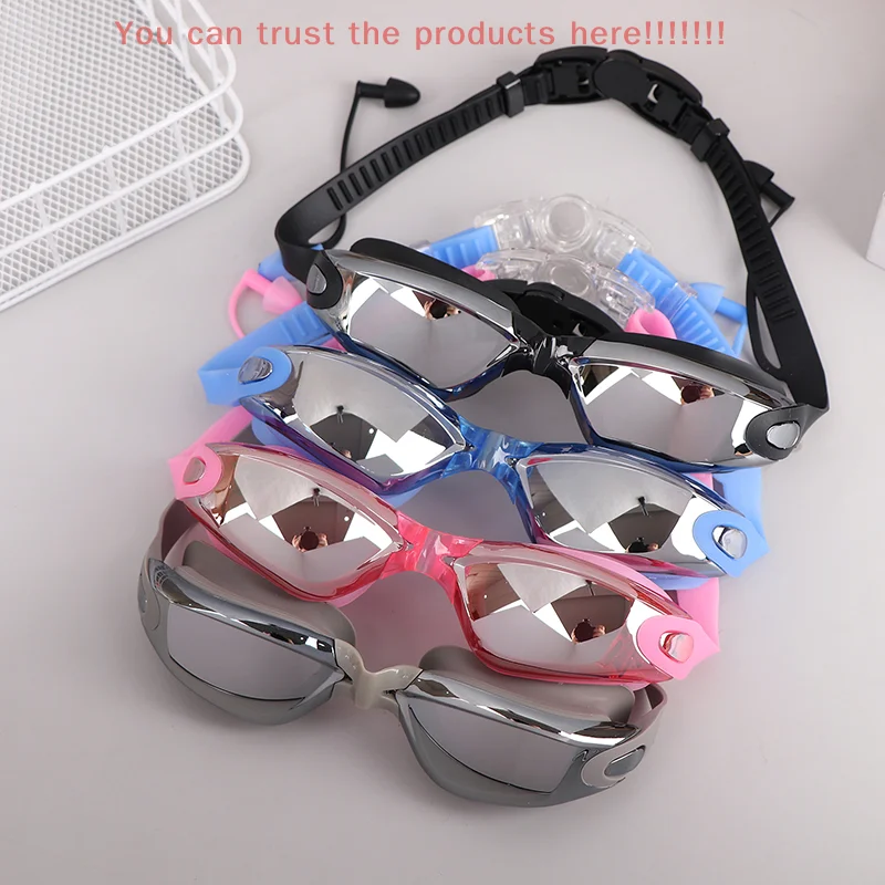 

HD Racing Swimming Goggles Adult Anti-Fog Electroplating Glasses With Earplugs Eye Protection Unisex Silicone Waterproof Goggle