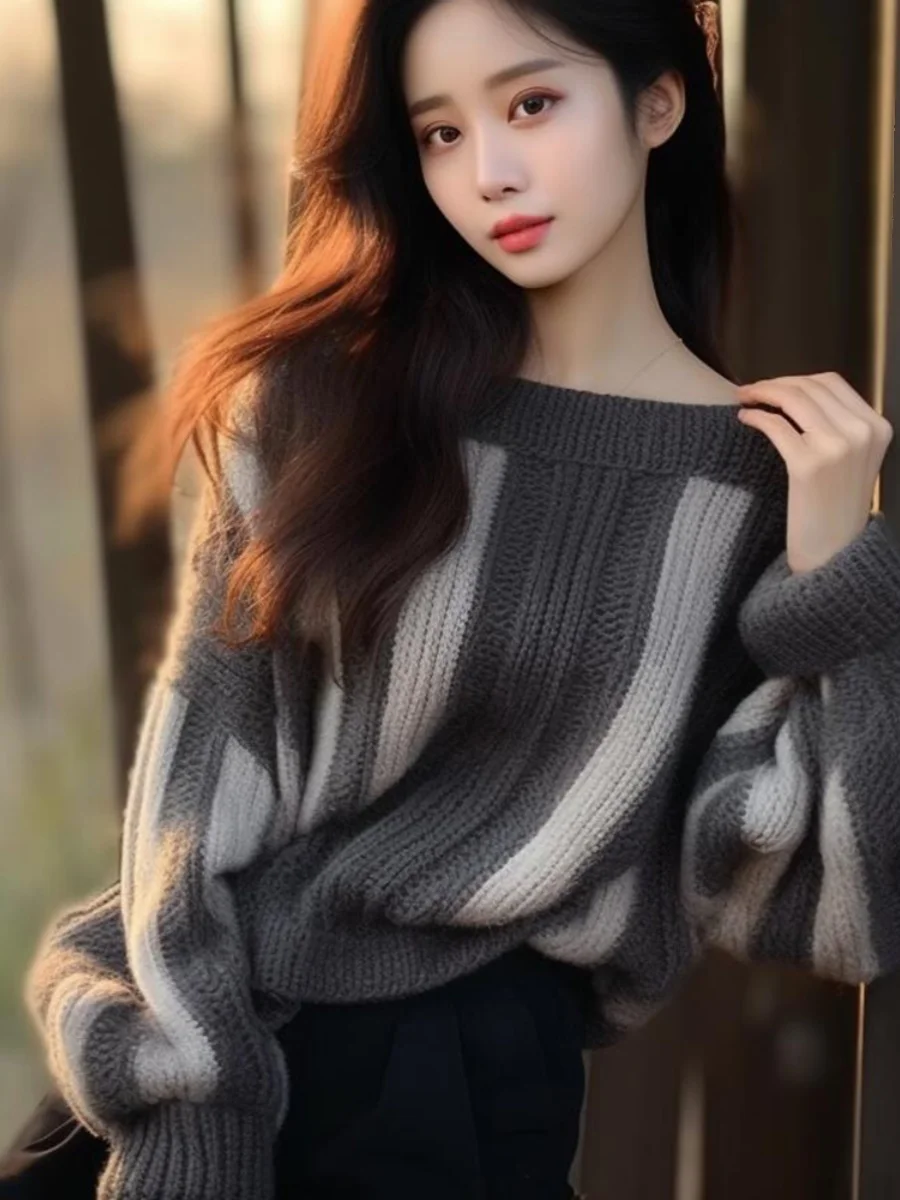

Women Irregular Heart Sweater Off Shoulder Long Sleeve Stand Collar Knit Hollow Autumn New