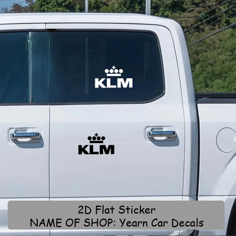 قطعة واحدة من ملصقات شعار KLM (أسود/أبيض)، تاج ومتقاطع فوق حروف "KLM" - شارات فينيل شفافة أنيقة ولافتة للنظر