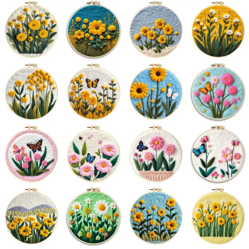 

SDOYUNO Wool Felting Kit Flowers Embroidery Frame Handmade Craft Supplies Gift For Animal Needle Felt Supplies Home Decoration