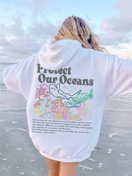 Protect Our Oceans Respect The Local Printed Hooded Women Hoodies Plus Size Sweatshirt Autumn Winter Female Casual Streetwear