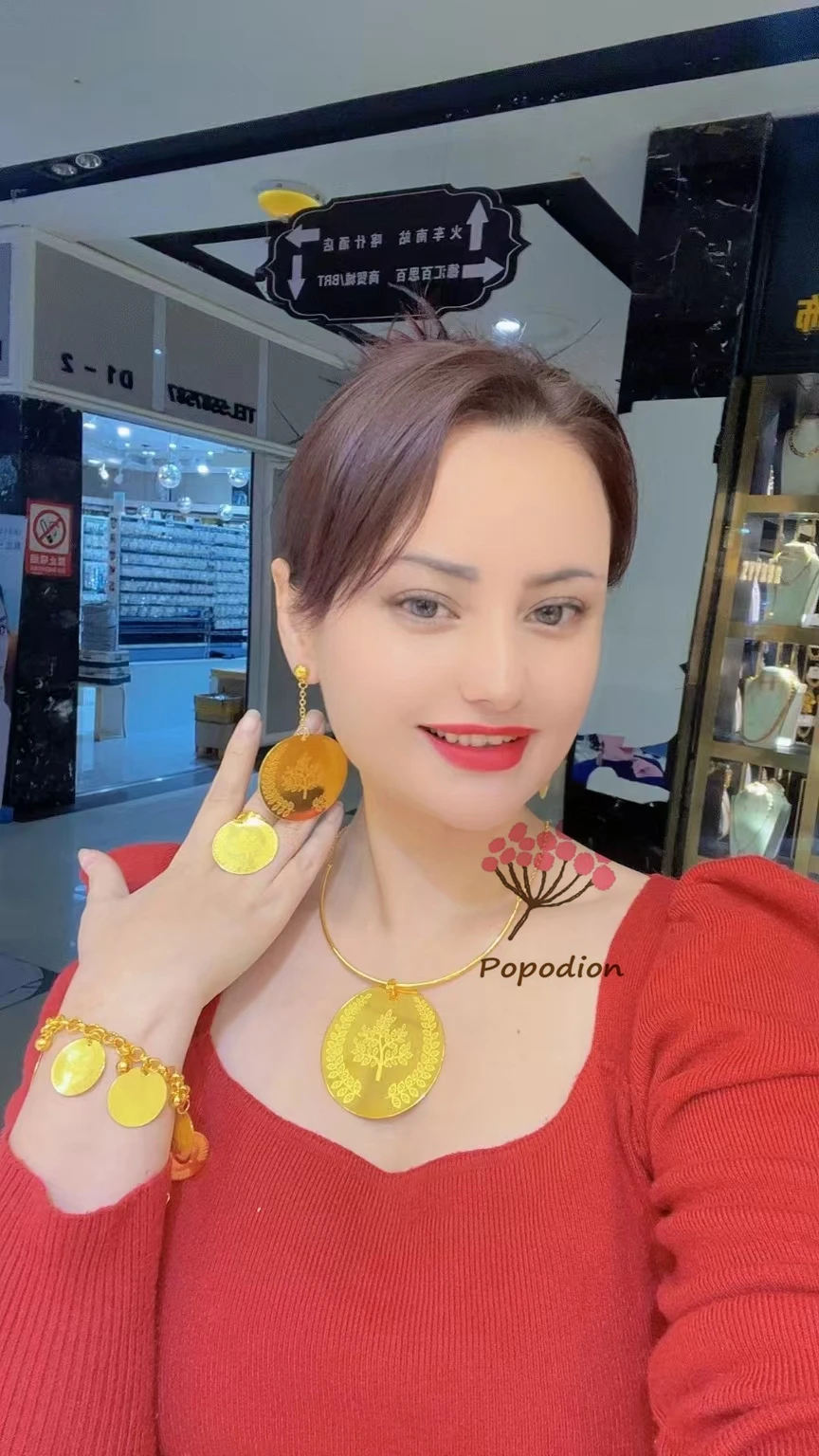 Popodion New Dubai Women's Jewelry Necklace Ring Bracelet Women's Earrings Exquisite Gift Jewelry Four Piece Set YY10495