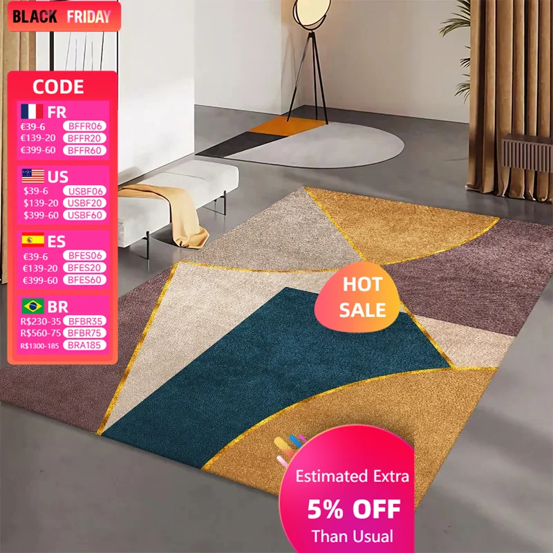 Printed Short Hair Household Crystal Velvet Geometric Carpet, Sofa Coffee Table Living Room Carpet