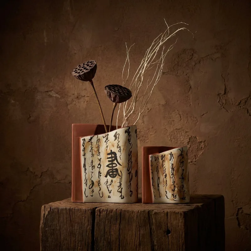 Geometric art Chinese entrance vase tea room living room high-end retro soft decoration designer ornaments