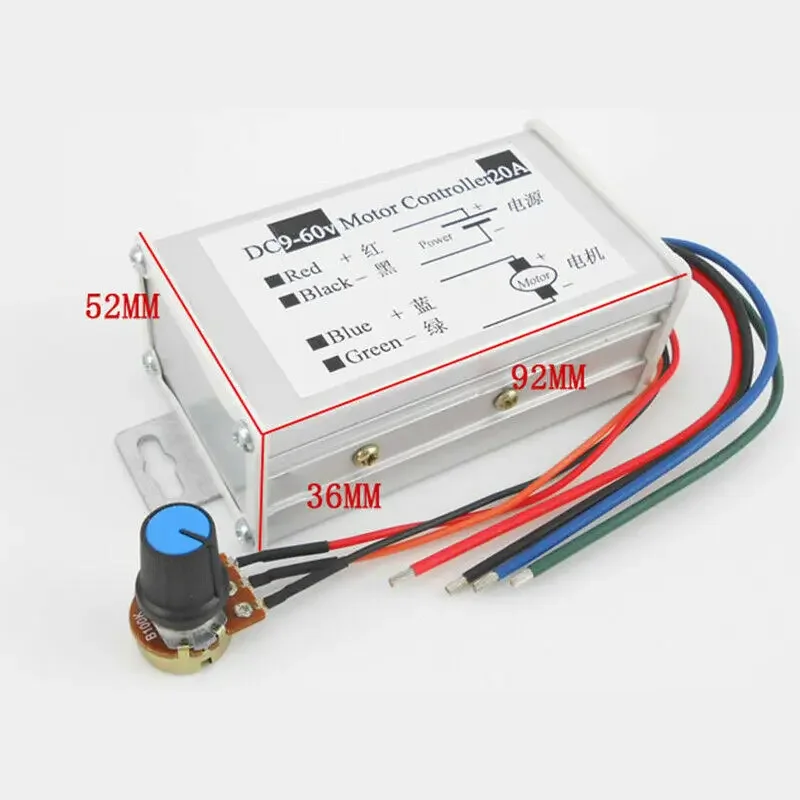 DC 9V-60V 12V 24V 20A 25KHZ PWM Motor Speed Controller Governor Regulator Switch