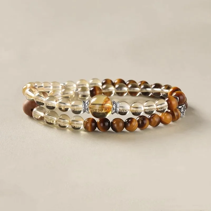 Natural Brazilian Multi- Yellow Tiger Eye Stone Double-Circle Bracelet Women