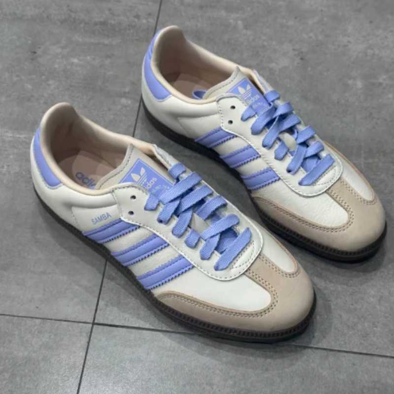 Adidas Originals Samba OG Cream White Violet Women’s Gentle Retro Leather Skateboarding Shoes Walking Sneakers JI2678