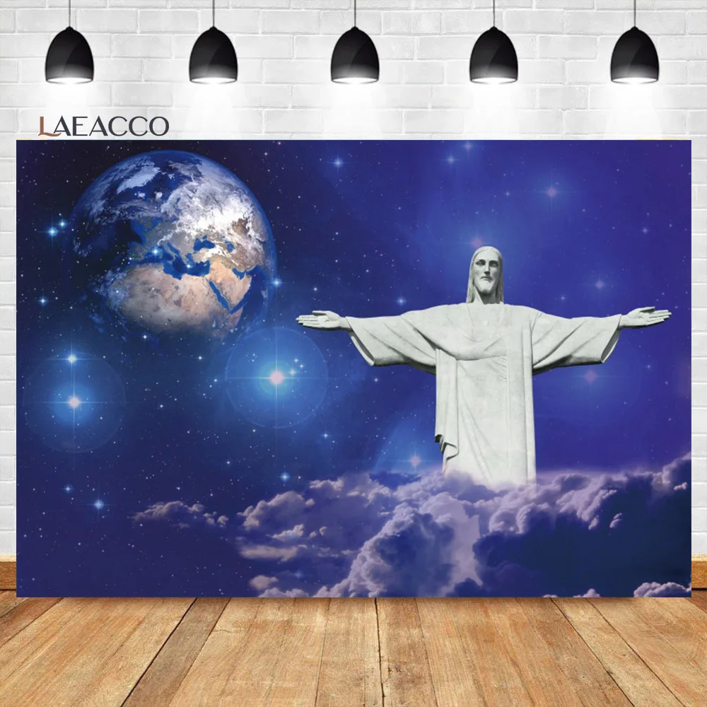 

Laeacco Christ Jesus Backdrop Universe Star Cloud First Communion Baptism Christian Church Decor Portrait Photography Background