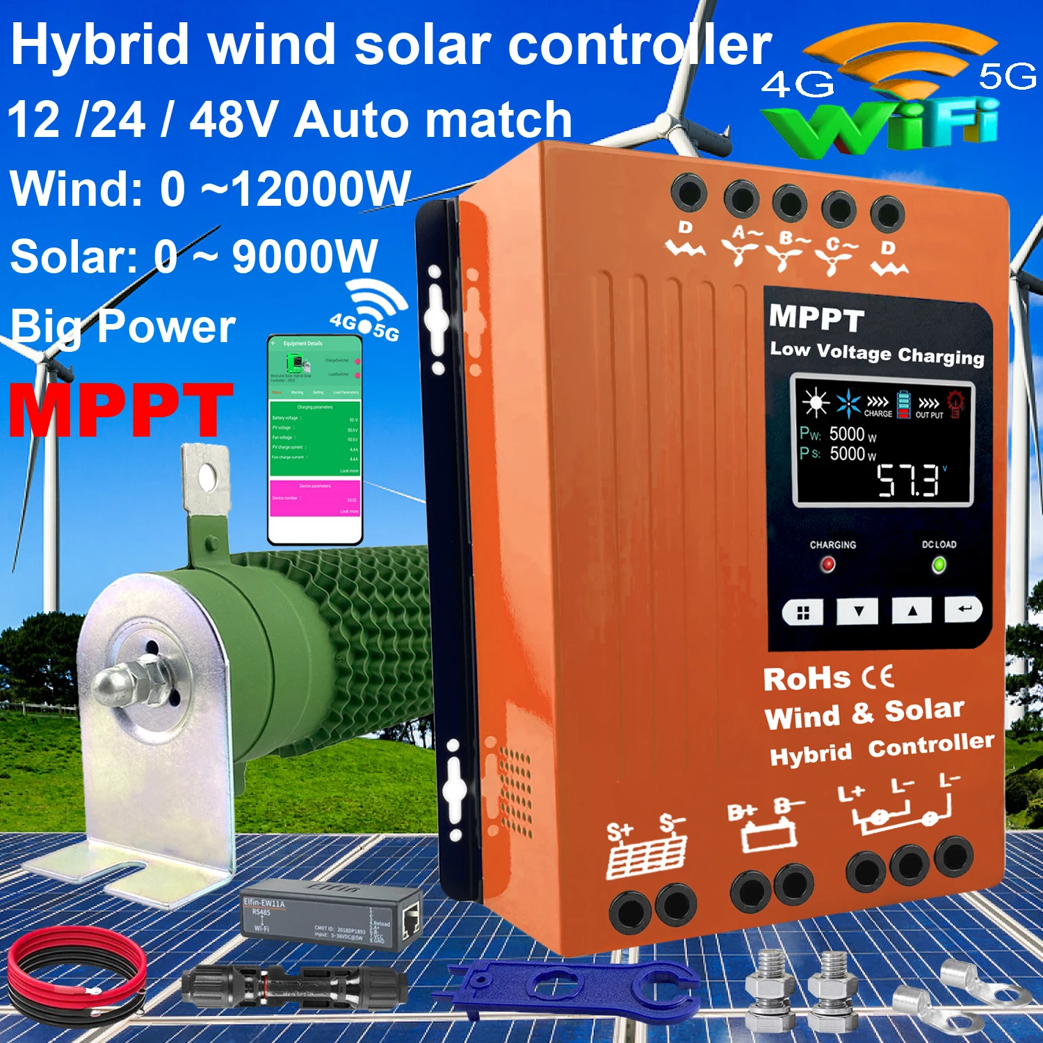 

12V 24V 48V 5000W Hybrid Wind Solar Charge Controller MPPT Battery Equalizer 120A For Lifepo4e, for Lithium Lead Acid Battery