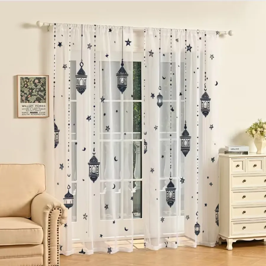 2PCS Digital Print Sheer Curtains, Deep Blue Star Light, Mysterious Celestial Night Sky for Bedroom Living Room Home Decor - view 2