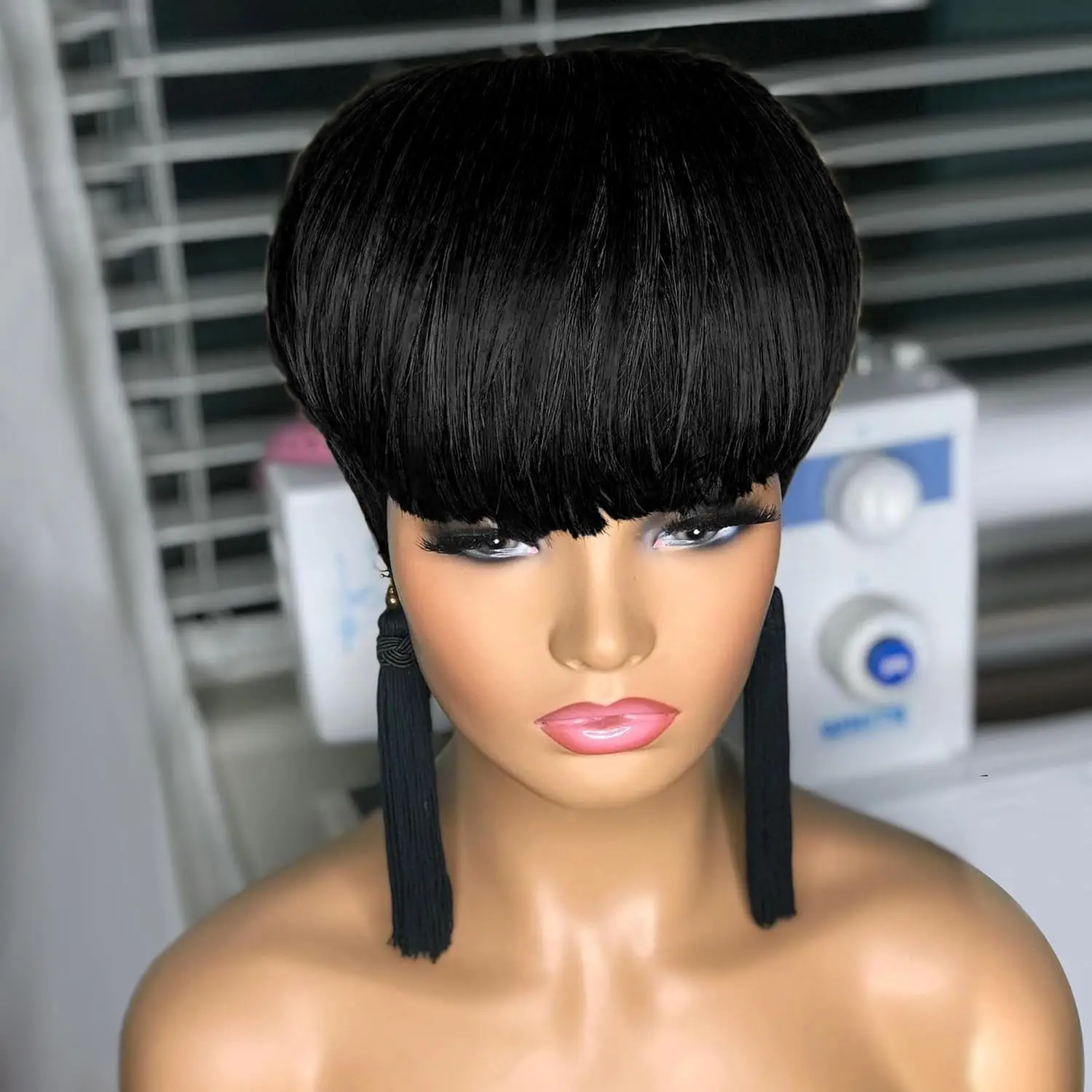 Pixie Cut Wig Human Hair Wigs For Black Women with Bangs Pixie Cut Short Straight Black Wigs Machine Made Wigs