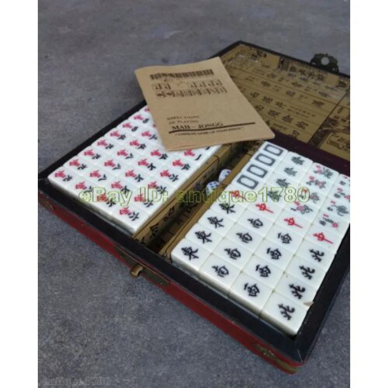 144 Bamboo Mini Rare Chinese Mahjong Set with Portable Retro Mahjong Box