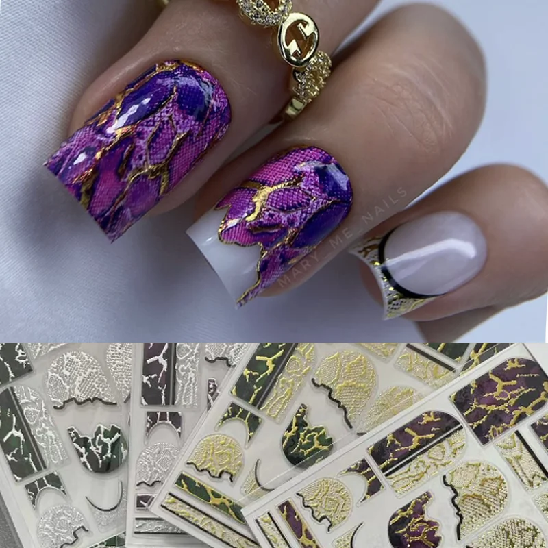 1Pcs Shiny And Charming Multicolor Serpentine Pattern  Nail Charms Adhesive Decal Manicure  French Style Nail Art