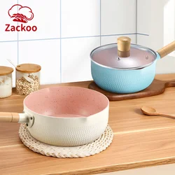 Zackoo Medical Stone Saucepan With Lid Kitchen Nonstick Pan Pink Pancake Frying Pans Cookware Milk Non Stick Pots for Cooking