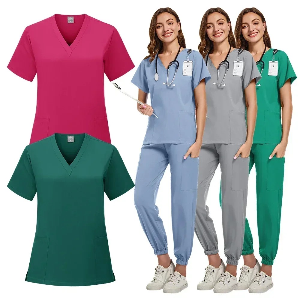 

Multi-color jogging suit Doctor's nursing uniform Short sleeve V-neck top pocket pants Nurse's overalls medical clinical wear