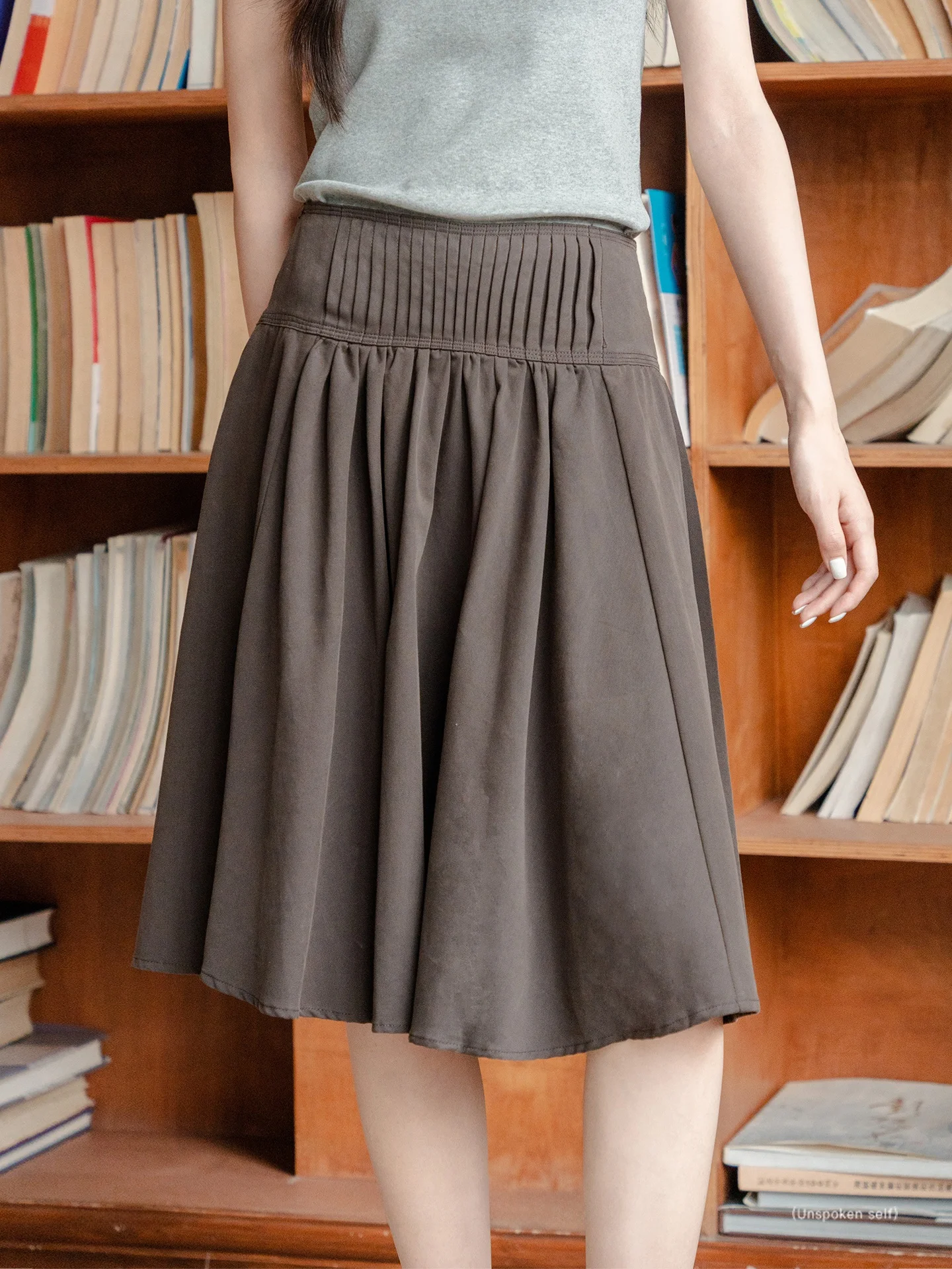 

Choco Coffee Brown High Waist Midi Skirt Women's Autumn New Sle A-Line Umbrella Skirt Casual Leisure f-length Skirt