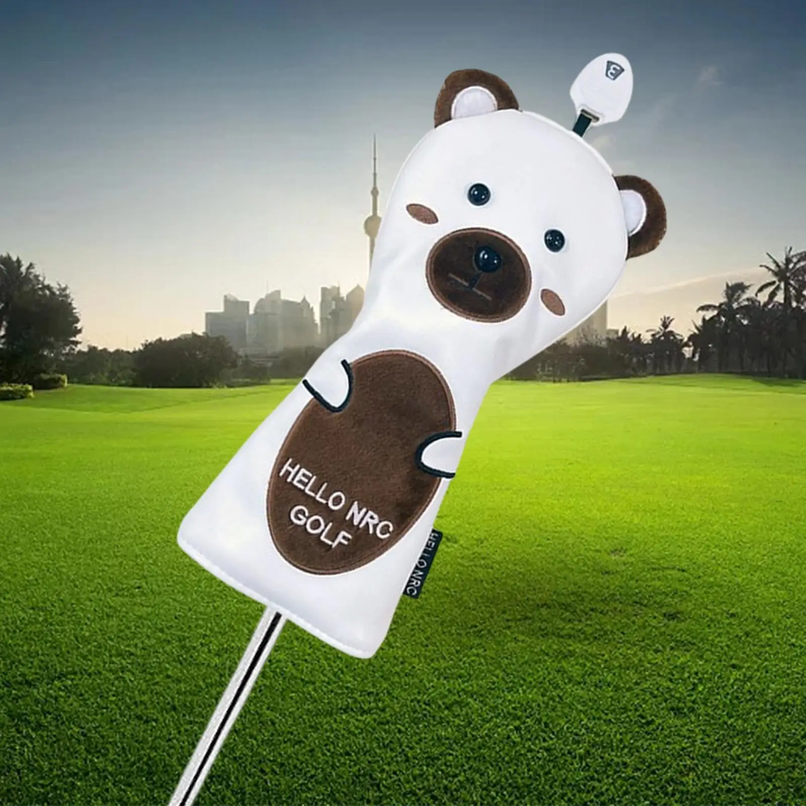 Golf Head Cover PU Leather Cute Bear Driver Hybrid Fairway Cover