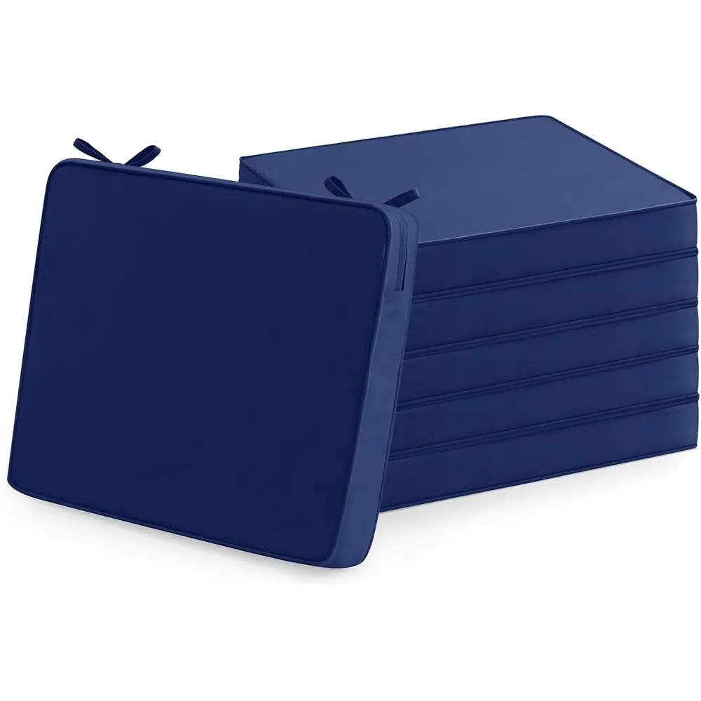 

Set of 6 Outdoor Patio Chair Cushions: Waterproof & Fade-Resistant, 19x19x2 Inches with Ties and Zipper, Navy