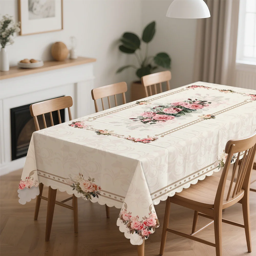1pc, Retro Luxurious Floral Tablecloth, Round and Rectangular Styles Available, 5 Different Sizes to Choose Fromzyc