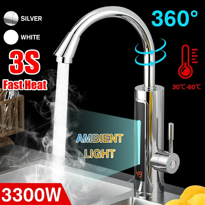 

3300W Electric Instant Faucet Water Heater Tap Temperature Display 360 Degree Rotatable Instant Heating Tap for Bathroom Kitchen