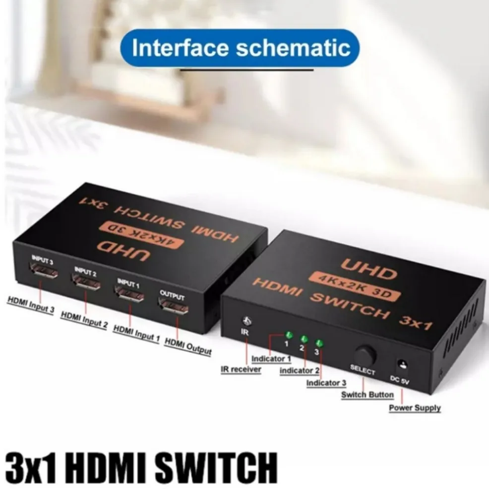 3x1 4K HDMI Switch 3 in 1 Out HDMI Switcher 3 Port Video KVM Switches for HDMI Box PC Monitor Projector Laptop DVD HDTV Xbox