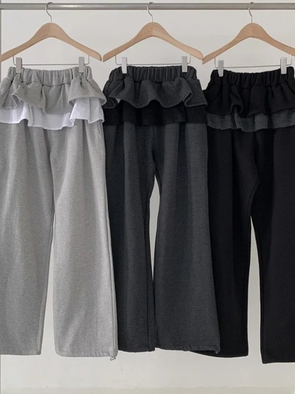 بنطلون نسائي عصري بألوان متباينة وخصر مرتفع مع رباط، ساق واسعة، تصميم كاجوال، موديل ربيعي جديد مع حاشية دانتيل زهرية #5