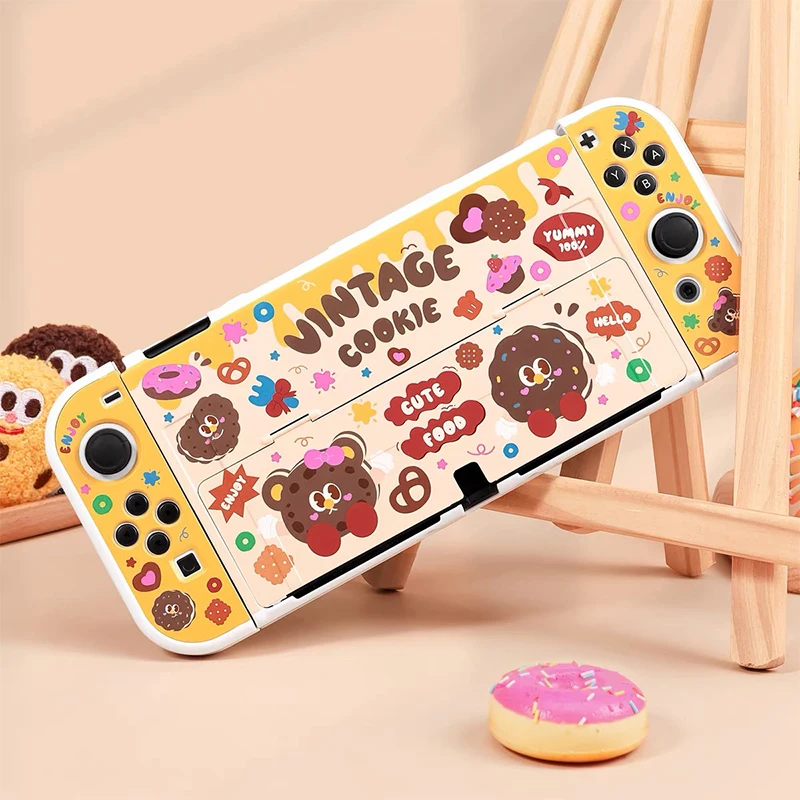 

Cute Vintage Cookies Case for Nintendo Switch OLED Console and Joy-Con Controller Anti-Scratch Kawaii Hard PC Cover for NS Oled