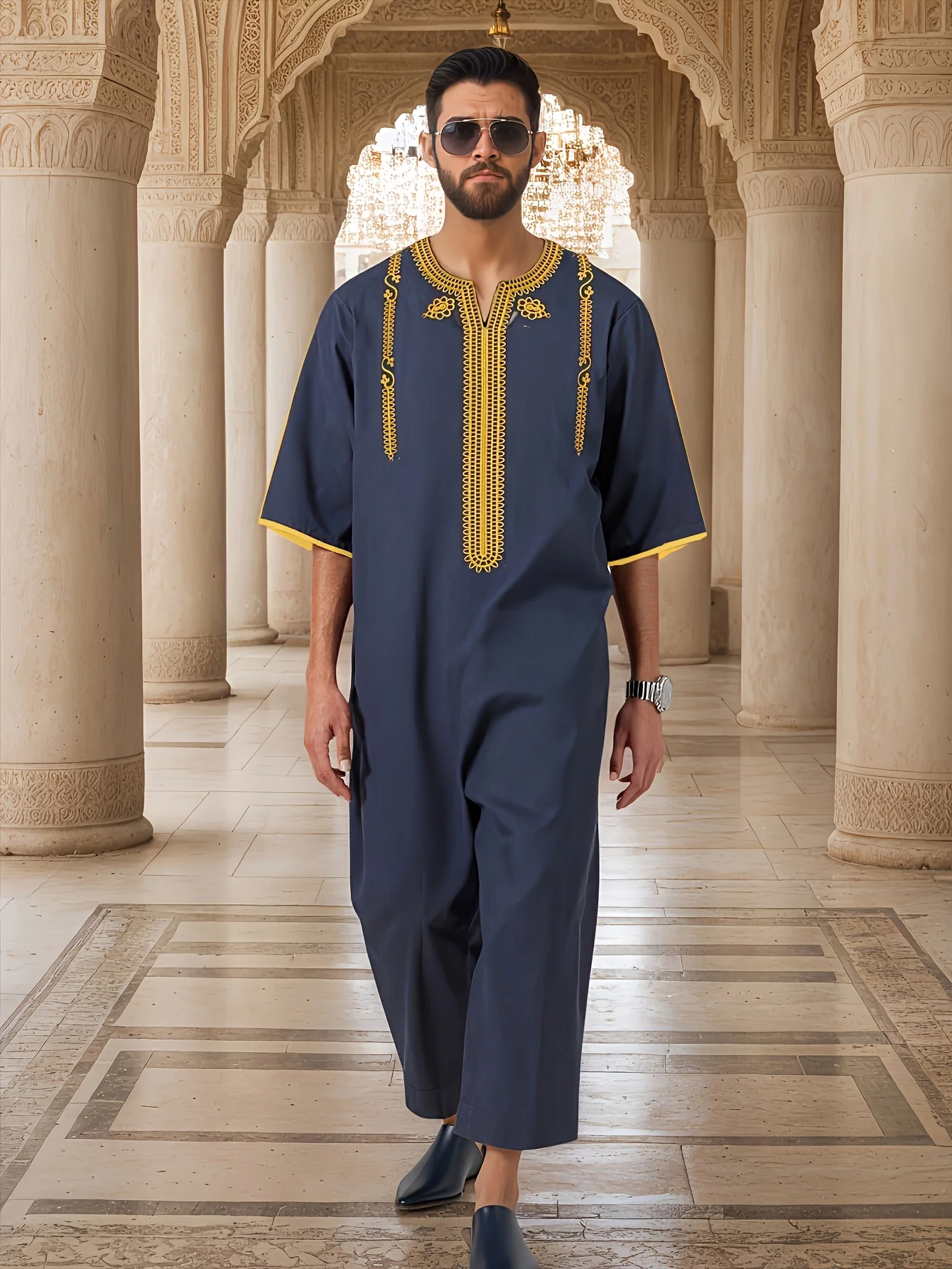 

Round neck embroidered long Middle Eastern robe