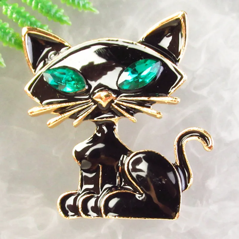 

Cartoon Animal Cat Brooches Funny Vintage Rhinestone Cat Shirt Lapel Pins Bag Cute Badge Little Kitten Meow Party Jewelry ZY34