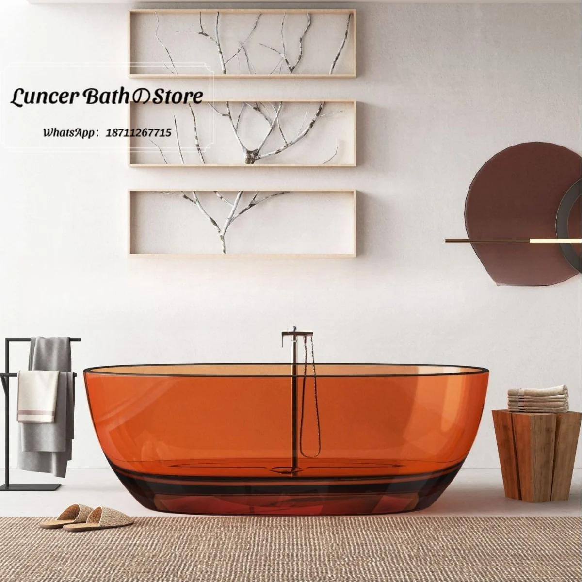 Transparent resin full bathtub, household independent double-person bathtub, suitable for hotels and guesthouses