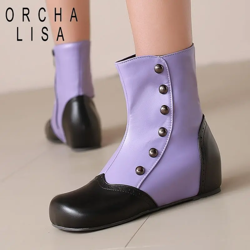 

ORCHA LISA2025 Женские ботильоны с круглым носком, каблук 4 см, молния, дизайн с заклепками, несколько цветов, большие размеры, 48, 49 50, повседневные