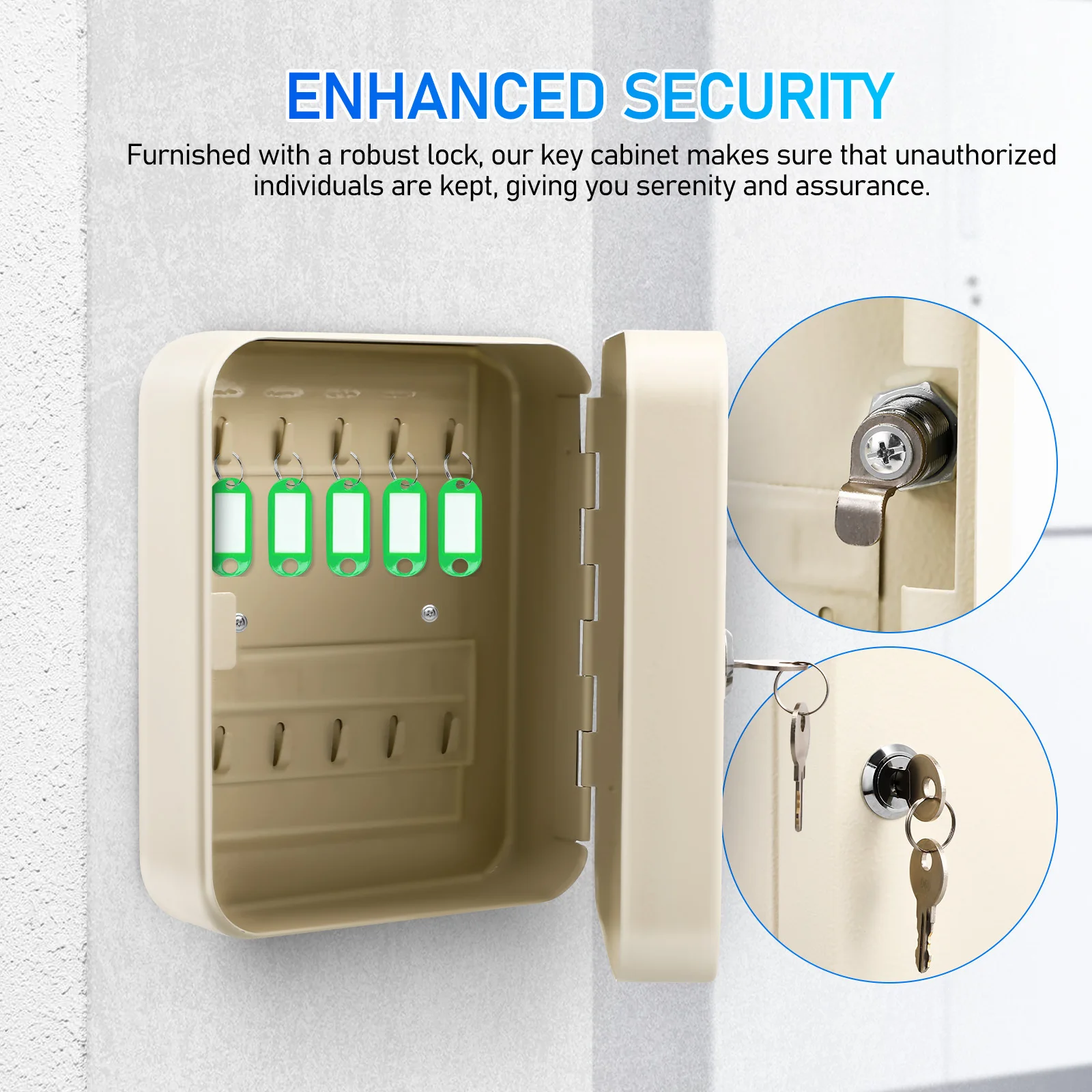 خزانة مفاتيح مكونة من 20 خطافًا، صندوق قفل معدني عالي التحمل، مثبت على الحائط، تخزين مفاتيح آمن للمكتب والمنزل