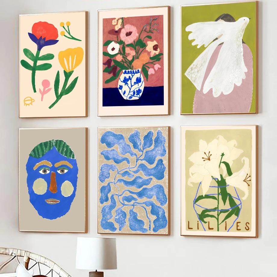 

Bird Flowers Wall Art Posters Prints Decorative Painting Nordic Home Decor Abstract Mural Pictures Bedroom Interior Decoration