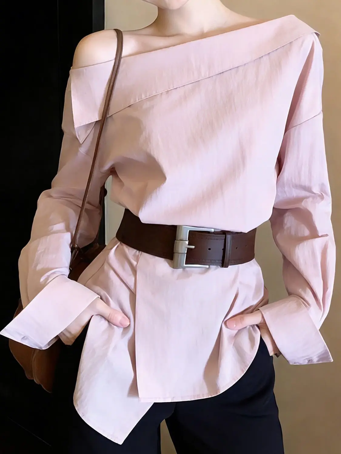 

Ele Korean Sle Women's irt with Belt Summer Slim Fit Asymmetrical Hemline Faionable Top Casual French Sle Cotton ...