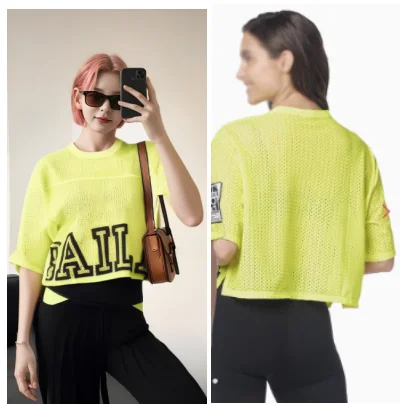 New arrival women t shirts top tee short sleeve men running net mesh top clothes  0023