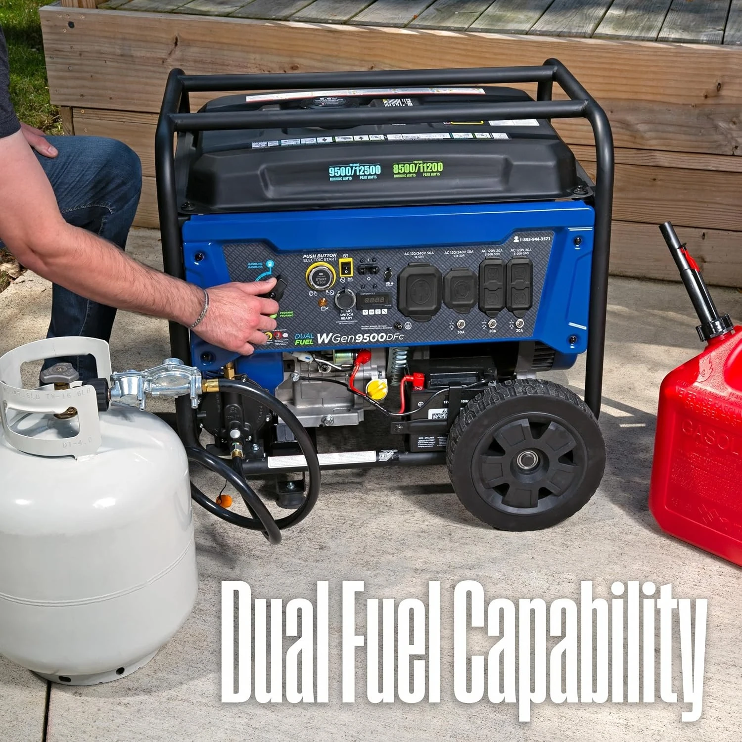 12500 Peak Watt Dual Fuel Home Backup Portable Generator, Remote Electric Start, Transfer Switch Ready, Gas and Propane Powered