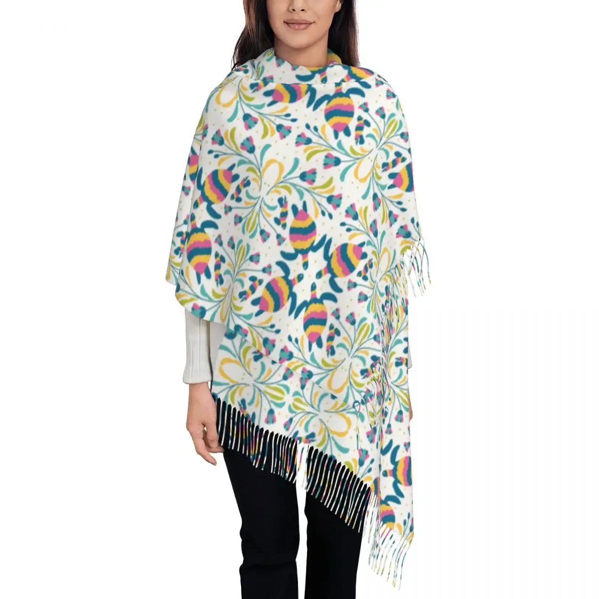 Custom Printed Mexican Otomi Turtle Embroidery Scarf Men Women Winter Warm Scarves Floral Animal Art Shawl Wrap