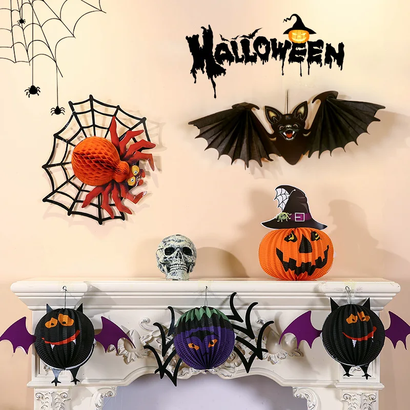 

1PCs Halloween Decoration Large Hangings Spider Bat Ghost Pendant 3D Paper Pendant Halloween Party Home Horror Decor Supplies