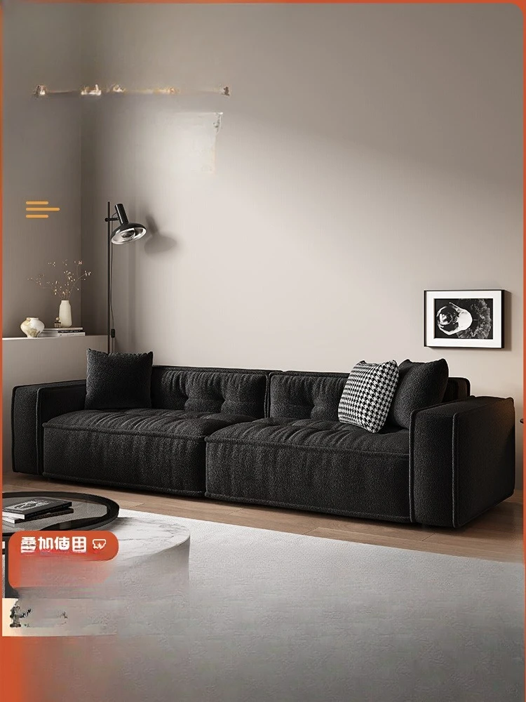 

Toast lamb wool sofa small apartment living room straight row tofu cubes bread retro cream style fabric sofa black