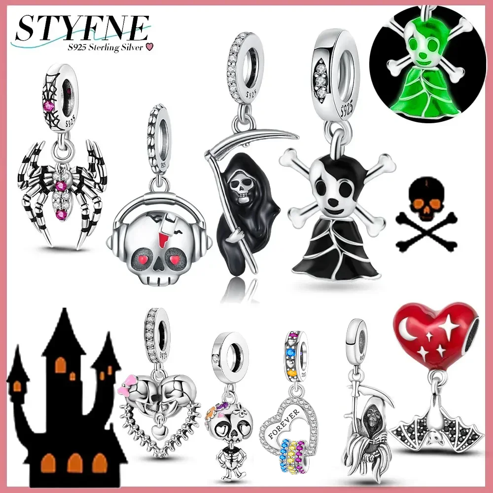 925 Sterling Silver Halloween Luminous Ghost Skull Beads Charm Fit Original Bracelet Women's DIY Boutique Jewelry Gift