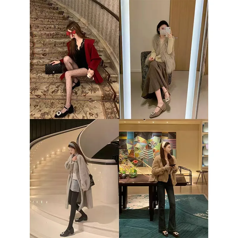 Sapatos de salto grosso único feminino viagem boca rasa strass não cansado sapatos de salto grosso das mulheres zapatos de mujer