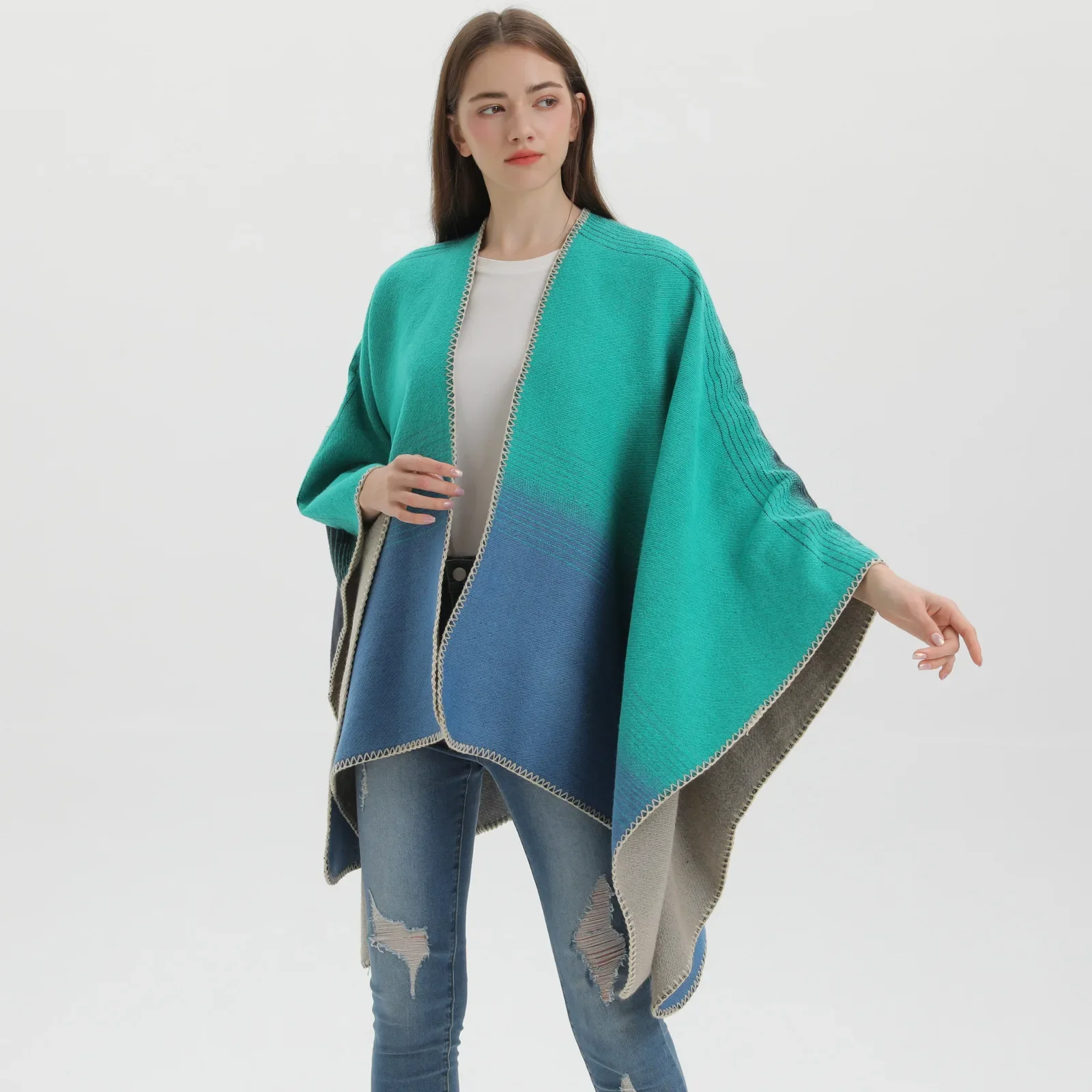 

Poncho New Fashionable and Simple Autumn Winter Shawl Air-conditioned Room Travel Photography with Cloaks Cloak Ethnic Style