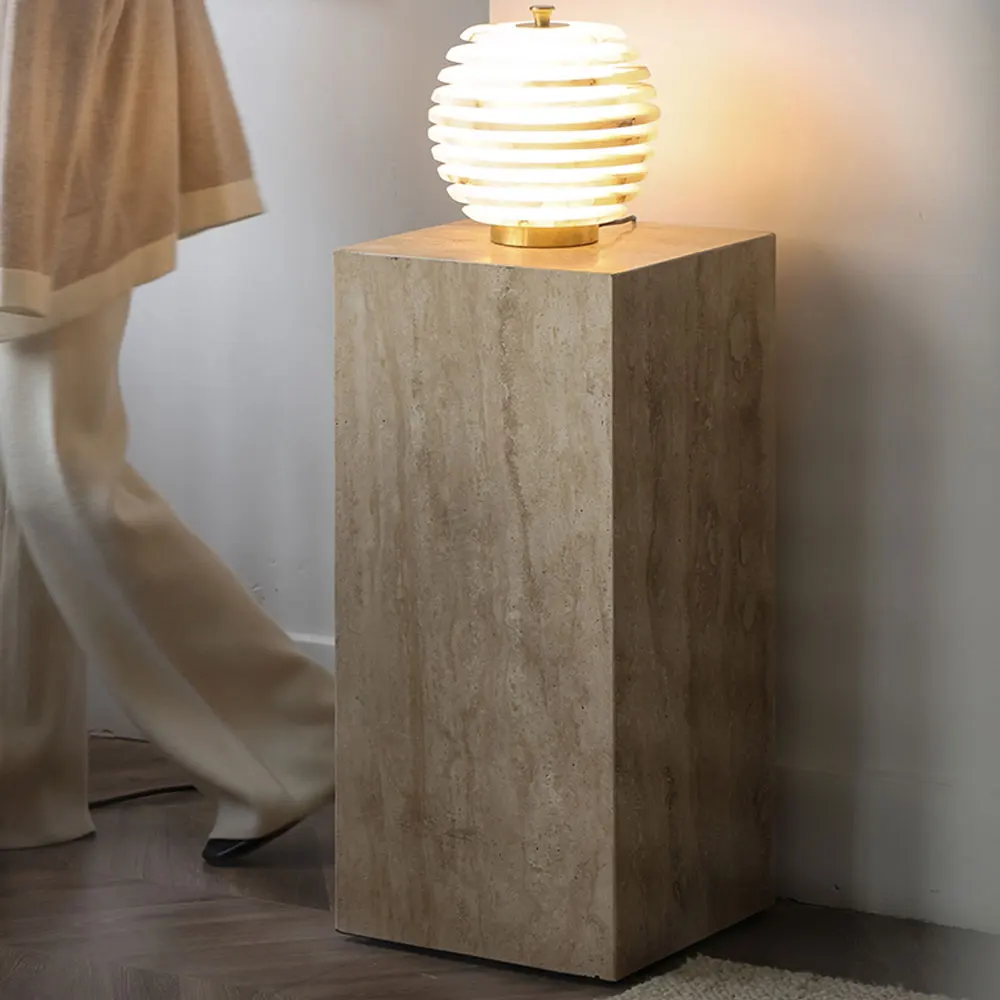 Nordic Stone Marble Beige Travertine Side table Home Decoration Travertine Plinth Column Coffee Tables